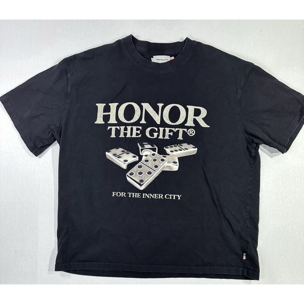 Honor The Gift Mens L Black Dominoes Graphic T-Shirt For The Inner City